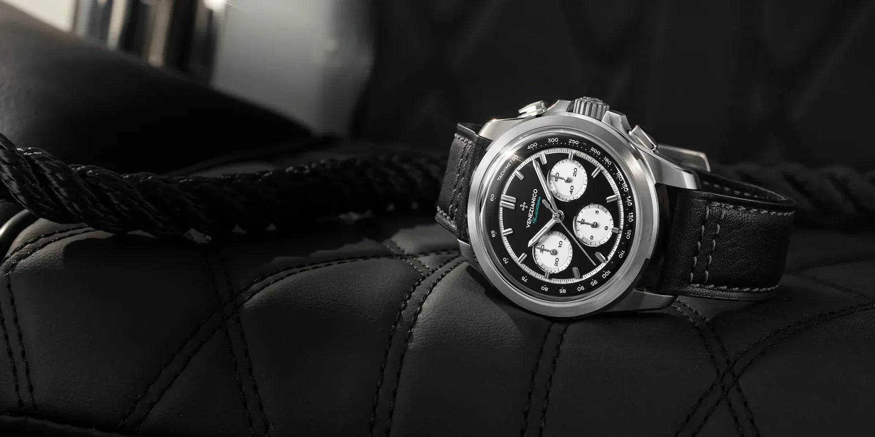 bucintoro black and white with leather strap
